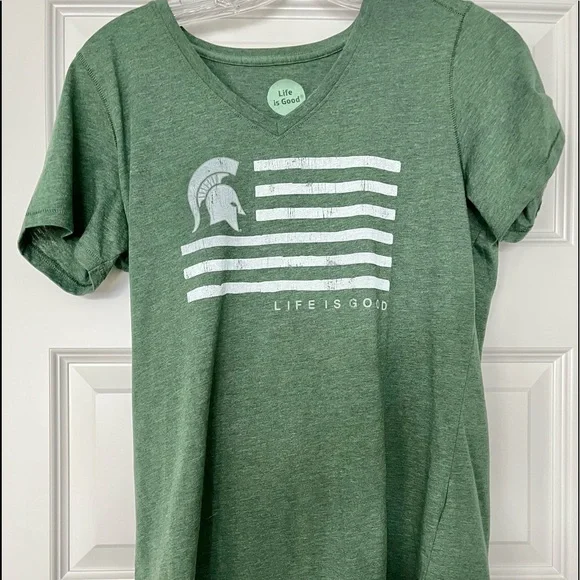 Lot of 2 MSU V-Neck LIFE IS GOOD Tees, Medium - Picture 8 of 12